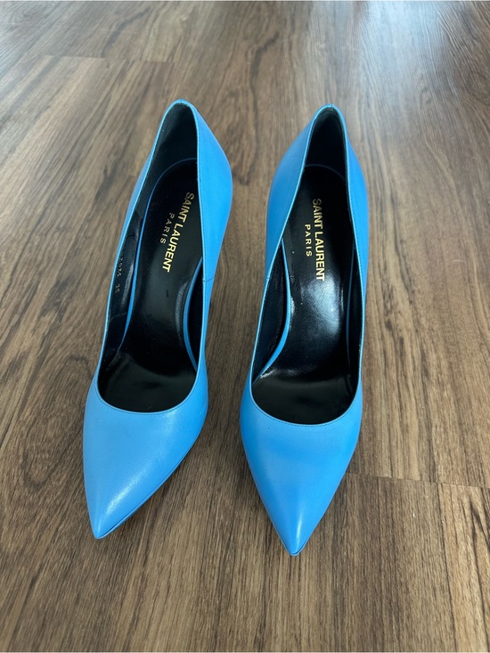 Saint Laurent Shoes - Saint Laurent Bright Blue Leather Pointed Pumps